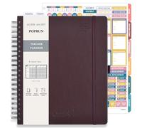 POPRUN Teacher Lesson Planner 2026-2027, (Letter Size - 8.5'' x 11'') Academic Planner July 2026 - June 2027 with Gradebook & Color Monthly Tabs, Thick Paper, 2-Sided Pocket, Leather Cover, Brown