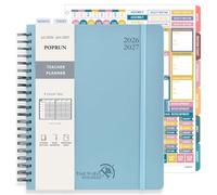 POPRUN Teacher Lesson Planner 2026-2027, (Letter Size - 8.5'' x 11'') Academic Planner July 2026 - June 2027 with Gradebook & Color Monthly Tabs, Thick Paper, 2-Sided Pocket, Leather Cover, Dutch Blue