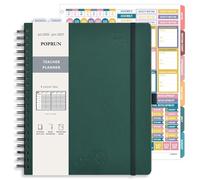 POPRUN Teacher Lesson Planner 2026-2027, (Letter Size - 8.5'' x 11'') Academic Planner July 2026 - June 2027 with Gradebook & Color Monthly Tabs, Thick Paper, 2-Sided Pocket, Leather Cover, Evergreen