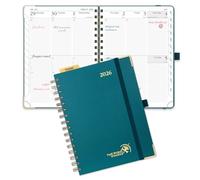 POPRUN Week to View 2026 Diary A5 (21.5x16 cm) Spiral Hard Cover Weekly Work Planner 26 with Large Writing Space, Monthly Tabs, 100GSM Paper (Pacific Green)