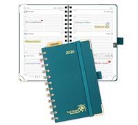 POPRUN Week to View 2026 Pocket Diary A6 (16x10.5 cm) Spiral Hard Cover Appointment Weekly Work Planner 26 with Time, Inner Pocket, 100GSM Paper (Pacific Green)