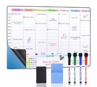 POPRUN Weekly Planner Whiteboard Family Calendar for Wall, 60×40cm Self Adhesive Dry Erase Meal Planner Board Stick on Any Smooth Surface, Reusable Schedule Planner with Time Slots, Monday to Sunday