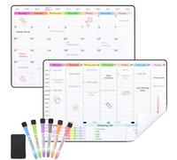 POPRUN Whiteboard Calendar Family Weekly & Monthly Planner for Fridge, Wall and Glass, Self Adhesive Dry Erase Board Stick on Any Smooth Surface, A3 Reusable Fridge Calendar Monday to Sunday-2 Pack