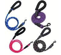 Pops & Coco Nylon Rope Dog Lead with Padded Handle - Secure and comfortable grip - 5 Foot Long - Black Blue Purple or Pink - Walking Leash (Purple)