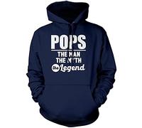 Pops The Man Myth Legend - Unisex Hoodie - Dad Grandad Fathers Day M Navy