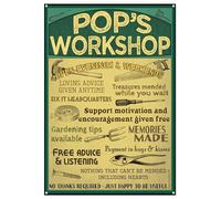 Pop's Workshop - Decorative Metal Plaque Sign - Great Father's Day Pops Birthday Gift Idea