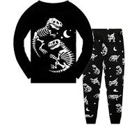 Popshion Glow in the Dark Pyjamas Boys Dinosaur Pjs Toddler 2 Piece Long Sleeve Dino Skeleton PJ Kids Halloween Skull T-Rex Shirt 9-10 Years