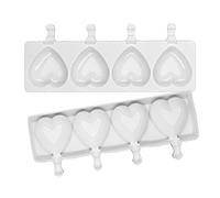 Popsicle Mold, Hosuho 1Pcs 4 Cavities 3D Heart Shape Silicone Ice Lolly Mould, White Soft Reusable Ice Maker Mold for DIY Ice Cream Puree Yogurt Pudding