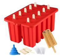 Popsicle Molds Shape Maker,10pcs Homemade ICE Pop Molds Shapes Food Grade Silicone BPA-Free, with 50 Popsicle Sticks 50 Popsicle Bags Silicone Funnel,Cleaning Brush(Red)