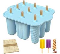 Popsicle Mould,9 Cavities Popsicle Mould with 50pcs Wooden Sticks,Silicone Ice Lolly Moulds,Reusable Ice Cream Mold Summer-Ready DIY Home Kitchen Tool