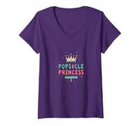 Popsicle Princess: Stay Cool, Rule Sweet Summer Crown V-Neck T-Shirt, Women, Purple, L