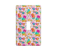 Popsicle Single Light Switch Cover Plate, Summer Playful Sunglasses Lemon Summer Peach Plastic Standard Size Switch Plate Decorative for Bedroom Bathroom Kitchen Entrance Decor (Single)