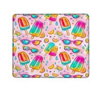 Popsicle Small Mouse Pad, Summer Playful Sunglasses Lemon Summer Peach Square Rubber Washable Portable Mini Desk Mousepad Accessories for Office Home Computer Laptop Square 8x10 Inch