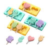 Popsicles Molds 4Pcs Dinosaur Pineapple Heart Snowman Popsicle Molds with Sticks and Lid DIY Food Grade Cute Silicone Baby Popsicle for Summer, Random Color.