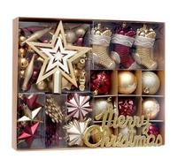 POPSNJOY 70 Pieces of Red And Gold Christmas Decorations Tree Top Star Bauble Painted Gift Box Set Tree Hanging Decorations for Hanging Holiday Family Decoration Party