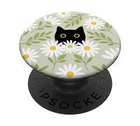 PopSocket PopGrip:Cute Daisy Flower Floral Aesthetic Black Cat Sage Green Swappable PopGrip