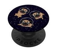 PopSockets 3 Cute Pug Puppies Funny Dog Astronauts In Space Kawaii PopSockets PopGrip: Swappable Grip for Phones & Tablets