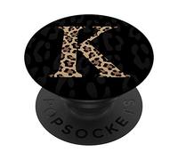 PopSockets Black Leopard Print Cute Initial Letter K Monogram For Women PopSockets PopGrip: Swappable Grip for Phones & Tablets