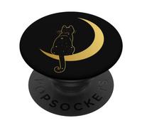 PopSockets Cat Sitting on the Crescent Moon on Black PopSockets PopGrip: Swappable Grip for Phones & Tablets