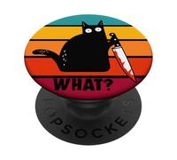 PopSockets Cat What? Funny Black Cat Knife Murderous Black Cat PopSockets Swappable PopGrip