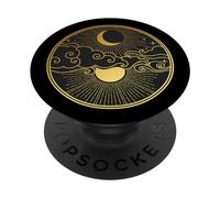 PopSockets Celestial Sun and Moon Yellow and Black Clouds Stars PopSockets PopGrip: Swappable Grip for Phones & Tablets
