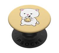 PopSockets Cute Boba Cat With Boba Tea Cat Drinking Bubble Tea PopSockets Swappable PopGrip