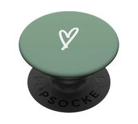 PopSockets Cute Hand Drawn White Minimalist Heart Phone-12 Sage-Green PopSockets PopGrip: Swappable Grip for Phones & Tablets