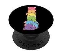 PopSockets Cute LGBT Rainbow Gay Pride Flag Kawaii Cat Pile Anime Art PopSockets PopGrip: Swappable Grip for Phones & Tablets