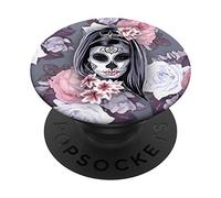 PopSockets Grip Skull Lady On Floral Rose Design Golden Ros White PopSockets PopGrip: Swappable Grip for Phones & Tablets