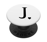 PopSockets Heart, Black Letter J Initial Monogram, White, Minimal, Cute PopSockets Grip and Stand for Phones and Tablets