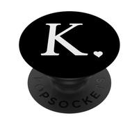 PopSockets Heart, White Letter K Initial Monogram, Black, Minimal, Cute PopSockets PopGrip: Swappable Grip for Phones & Tablets