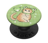 PopSockets Kawaii Frog & Cat - Frog Hat Retro 90s Cottagecore Aesthetic PopSockets Swappable PopGrip