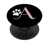 PopSockets Letter A rose pink, white cat, dog paw monogram, initial A PopSockets PopGrip: Swappable Grip for Phones & Tablets