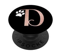 PopSockets Letter D rose pink, white cat, dog paw monogram, initial D PopSockets PopGrip: Swappable Grip for Phones & Tablets