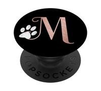 PopSockets Letter M rose pink, cat, dog paw monogram, initial M PopSockets PopGrip: Swappable Grip for Phones & Tablets