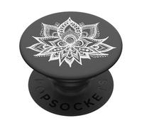 PopSockets Lotus Flower Mandala Grey White Trendy Floral Pattern Yoga PopSockets PopGrip: Swappable Grip for Phones & Tablets