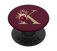 PopSockets Maroon floral Initial Letter K monogram burgundy flowers PopSockets PopGrip: Swappable Grip for Phones & Tablets
