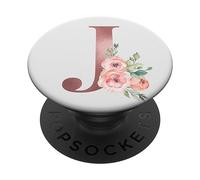 PopSockets Monogram Letter J Rose Pink Flowers Design for girls floral PopSockets PopGrip: Swappable Grip for Phones & Tablets