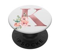 PopSockets Monogram Letter K Rose Pink Flowers Design for girls floral PopSockets PopGrip: Swappable Grip for Phones & Tablets