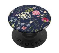 PopSockets Navy Blue Botanical Garden Pattern Pink White Blue Flowers PopSockets PopGrip: Swappable Grip for Phones & Tablets