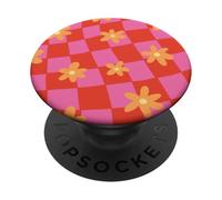PopSockets Phone Grip - Wavy Floral Pink Checker PopSockets Adhesive PopGrip