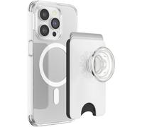 PopSockets: PopWallet+ for MagSafe - Adapter Ring for MagSafe Included - Card holder with an Integrated Swappable PopTop for Smartphones and Cases - White Clear