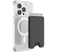 PopSockets Minimalist Slim Phone Wallet with MagSafe Adapter Ring, Phone Card Holder, Wireless Charging Compatible, Wallet Without Grip Compatible with MagSafe- Black
