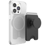 PopSockets Phone Wallet with Expanding Grip and Adapter Ring for MagSafe, Phone Card Holder, Wireless Charging Compatible, Wallet Compatible with MagSafe - Black