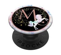 PopSockets Pink Monogram Letter M Initial Rainbow Unicorn PopSockets Swappable PopGrip