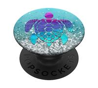 PopSockets Purple Turquoise Turtle Phone Grip Silver light blue PopSockets Swappable PopGrip