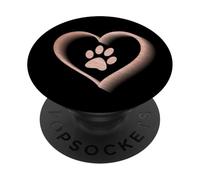 PopSockets Rose pink dog paw print with heart on black phone grip PopSockets PopGrip: Swappable Grip for Phones & Tablets