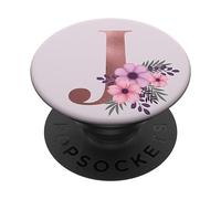 PopSockets Rose Pink Purple Flowers Design with Monogram Letter J Black PopSockets Swappable PopGrip