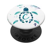 PopSockets Sea Turtle Teal White Mint with Initial Monogram Letter C PopSockets PopGrip: Swappable Grip for Phones & Tablets