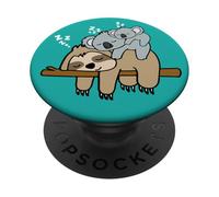 PopSockets Sleeping Cute Lazy Sloth With Baby Koala Mama Bear Nap Green PopSockets PopGrip: Swappable Grip for Phones & Tablets
